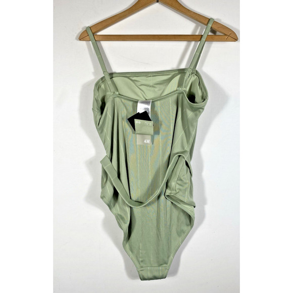 H&M Swimsuit Bathing Suit US Size L Green Padded Belted Vintage Inspired NEW - Picture 10 of 14